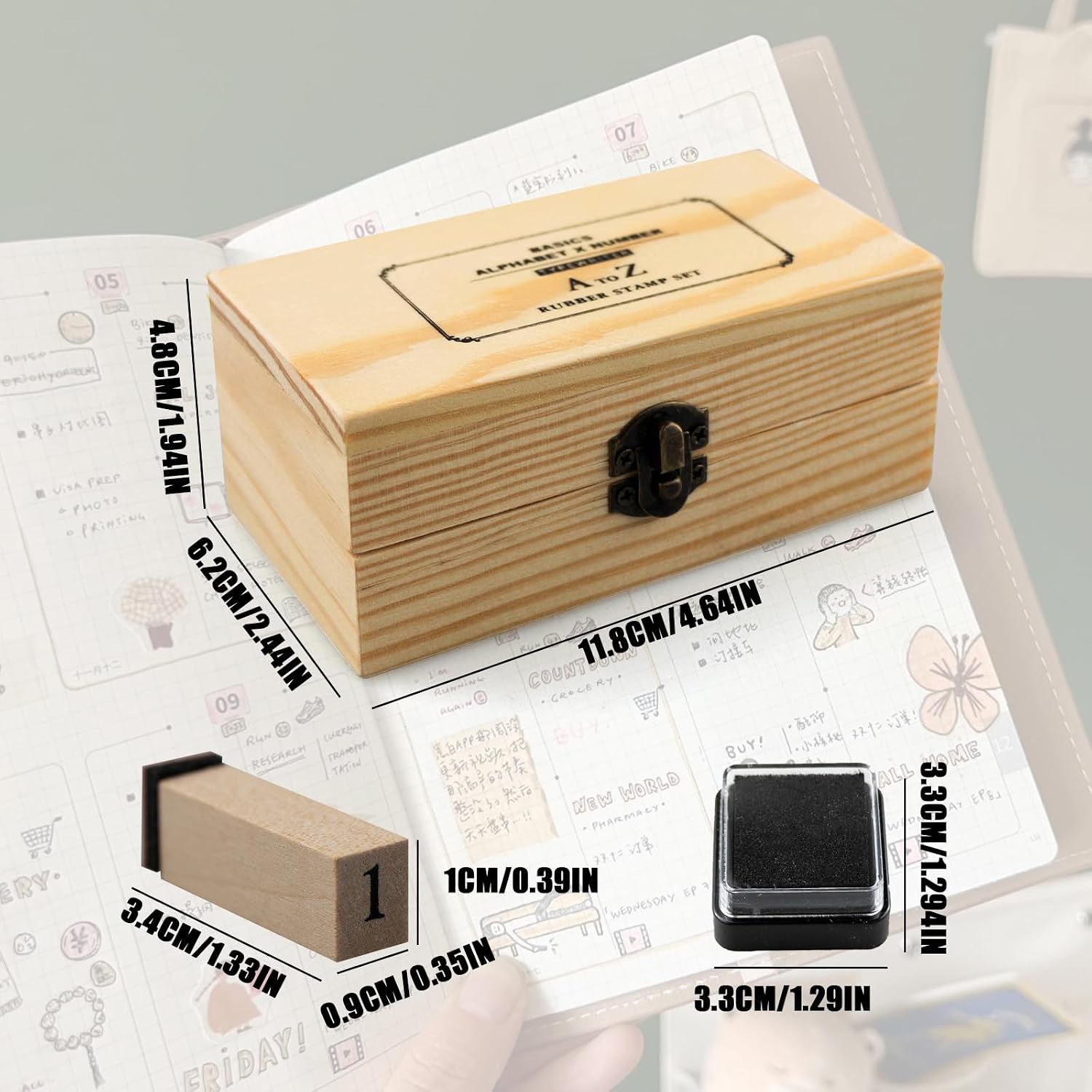36-Piece Alphabet Stamp Set with Wood Storage Box - Letter Stamps for Clay, Number Stamps - Ideal for DIY Scrapbook, Gift Cards, Crafts, and Painting