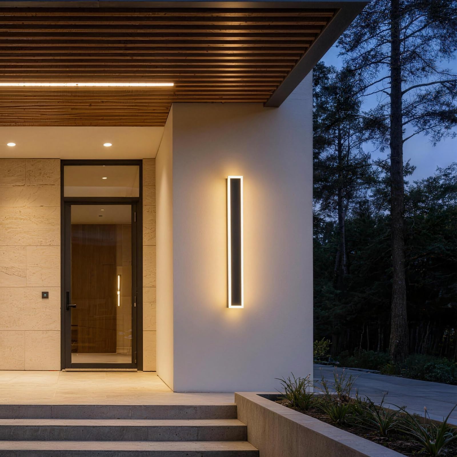 Zihoi 1 Pack 40CM Modern Led Outdoor Wall Light, 3000K-6000K 10%-100% Dimmable Lights for Outside, IP65 Waterproof Wall Sconce Light with Remote Control for Porch,Hallway, Garage,Patio,Stairway,Yard