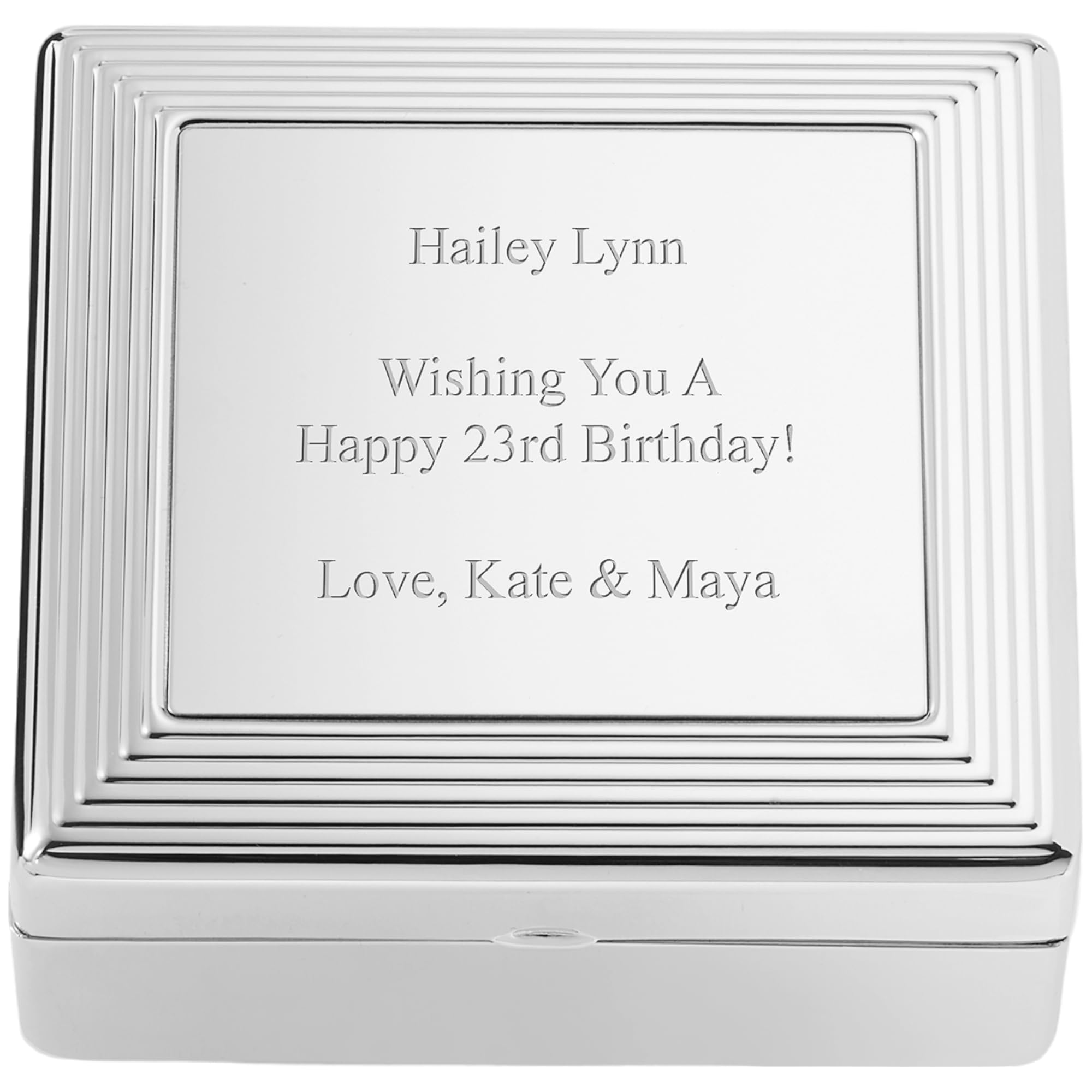THINGS REMEMBERED Engraved Silver Stepped Edge Jewelry Box (Free Customization)