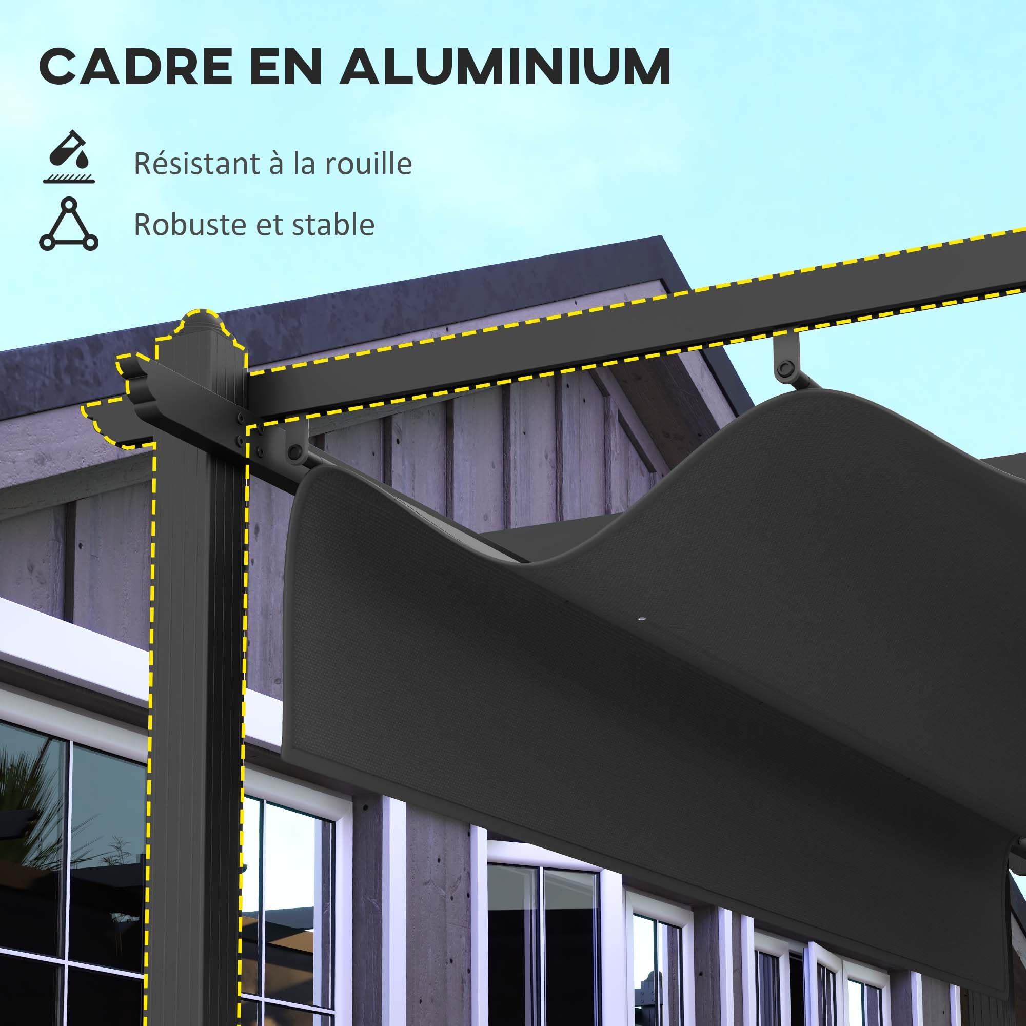 Outsunny Pergola Jardin Exterieur 3,6 x 6 m coulissante rétractable pour terrasse Structure en Aluminium + Toile Polyester - Gris foncé