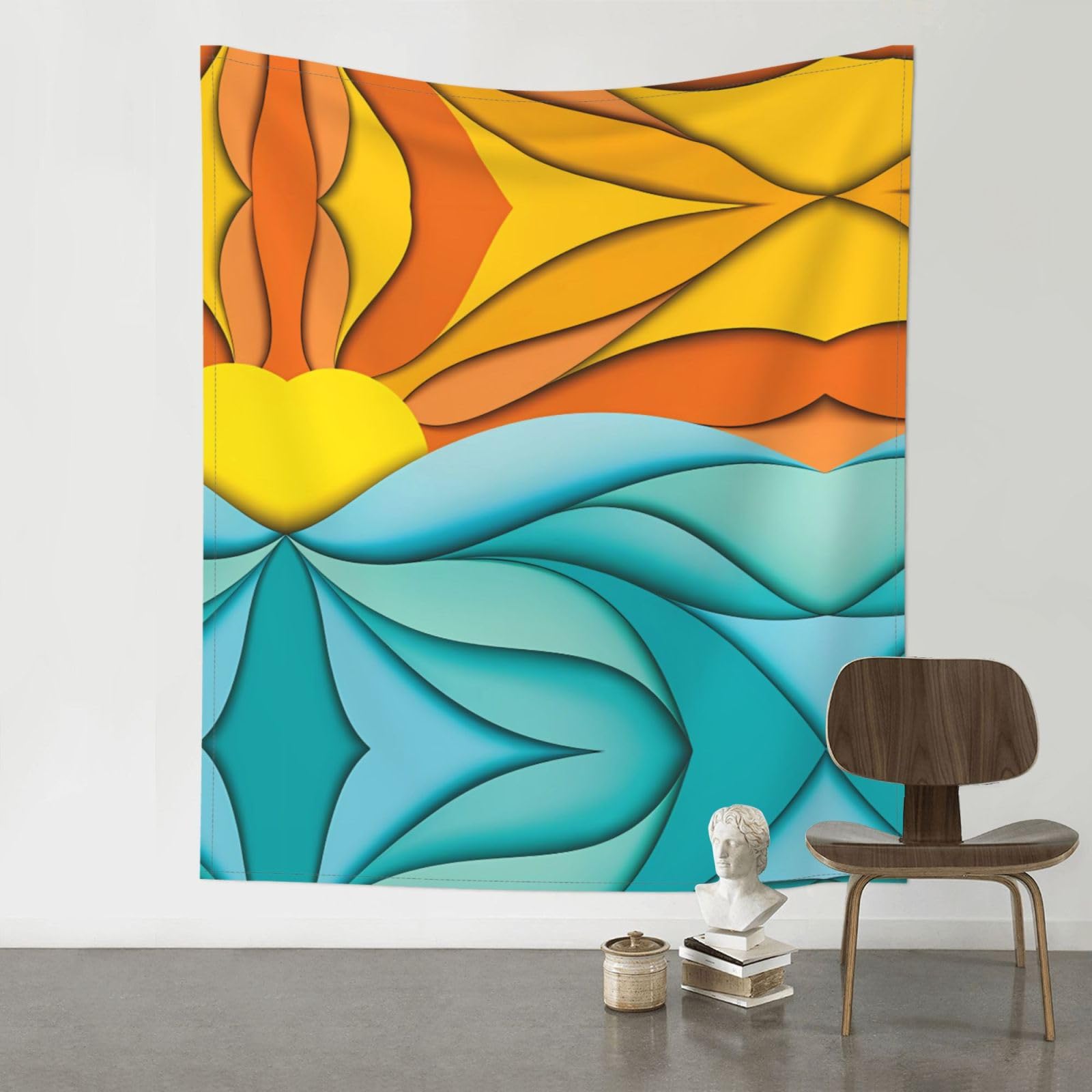 WHJSSF Sunset and Sunrise with Ocean Sea Waves Prints Wall Tapestry 60x51in - Boho Decor Throw for Bedroom, Dorm, Picnic & Outdoor Adventures