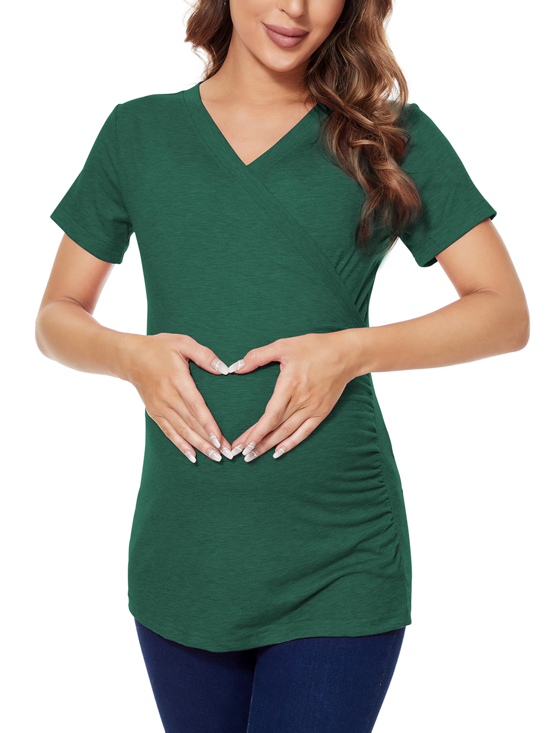 Liu & Qu Damen Umstandskleid Kurzarm unregelmäßige Spitze Stitching Casual knielang Kleider