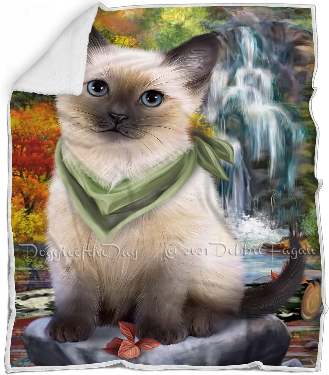 Scenic Waterfall Siamese Cat Blanket - Lightweight Soft Cozy and Durable Bed Blanket - Animal Theme Fuzzy Blanket for Sofa Couch BLNKT59526 (50x60 Woven)