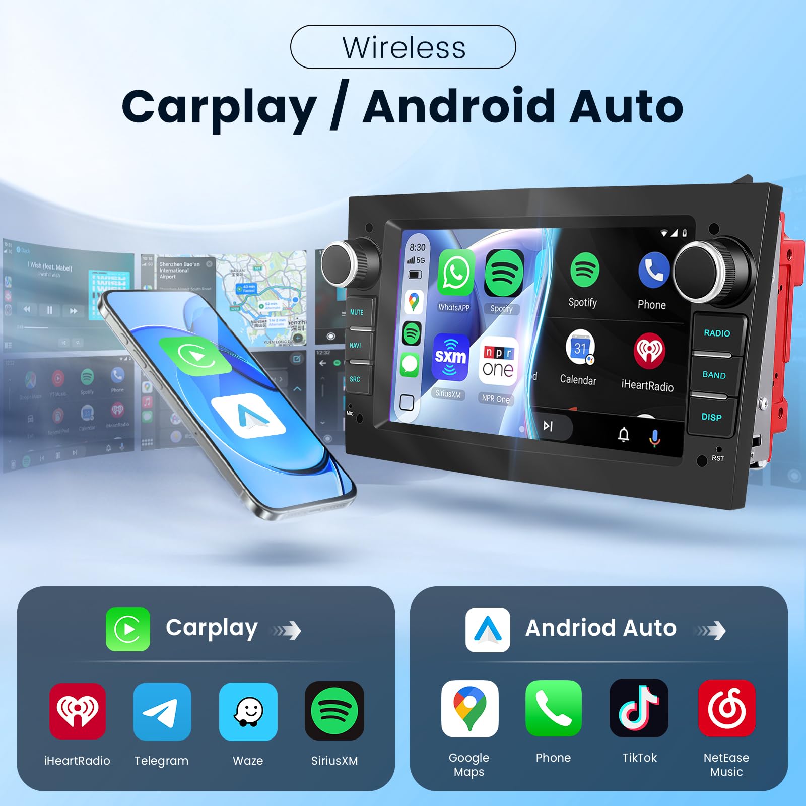 Autoradio per Opel Corsa 2006-2011, Radio 7 pollici con CarPlay wireless | Android Auto wireless, Bluetooth, Radio FM/AM/RDS, Telecamera posteriore, EQ, Comandi al volante