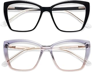AMOMOMA Trendy TR90 Oversized Blue Light Reading Glasses Women,Stylish Square Cat Eye Glasses AM6031