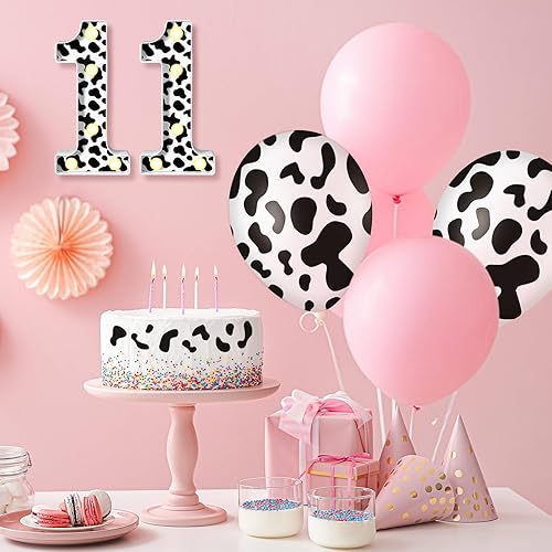 Miniatura 5 de VIHOSE Números LED con estampado de vaca, decoración de cumpleaños, letrero decorativo con luz para fiesta, centro de mesa de números iluminados