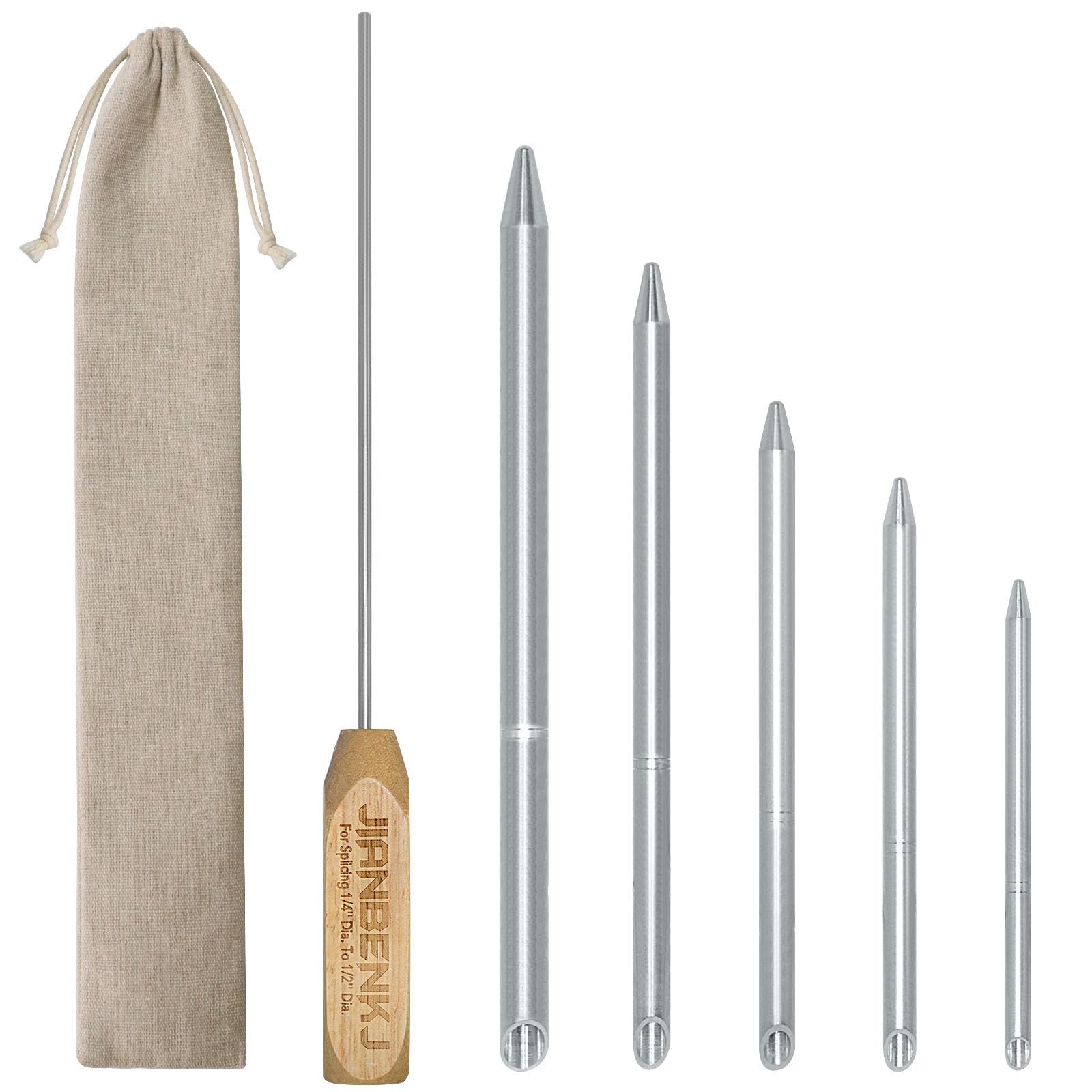 Rope Splicing Tool Kit, Rope Splicing FID Kit for Double Braid Eye Line,Aluminum Line Braiding Set Tool Include 5 Sizes Fids-1/4, 5/16", 3/8",7/16" 1/2" and 1pcs Pusher