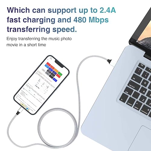 Miniatura 2 de Cable de carga duradero para iPhone de 6 pies, paquete de 3 certificado Apple MFi, cable Lightning de nailon trenzado de carga rápida compatible con