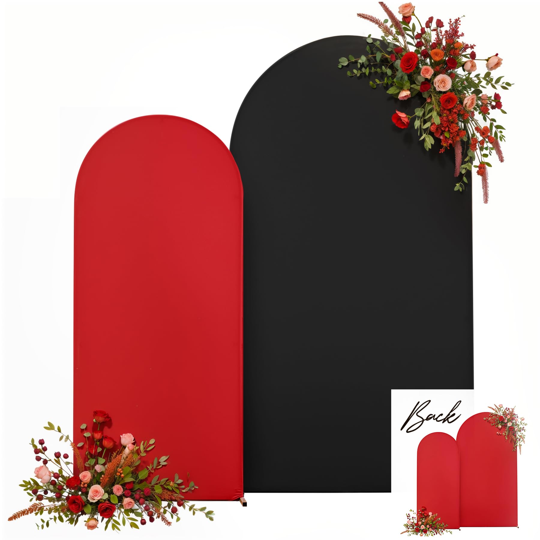 Black Red Arch Backdrop Cover Set of 2 Spandex Arch Covers 7.2 and 6ft Wedding Arch Stand Cover Bridal Baby Shower Photo Stretchy Backdrop Arch Cover