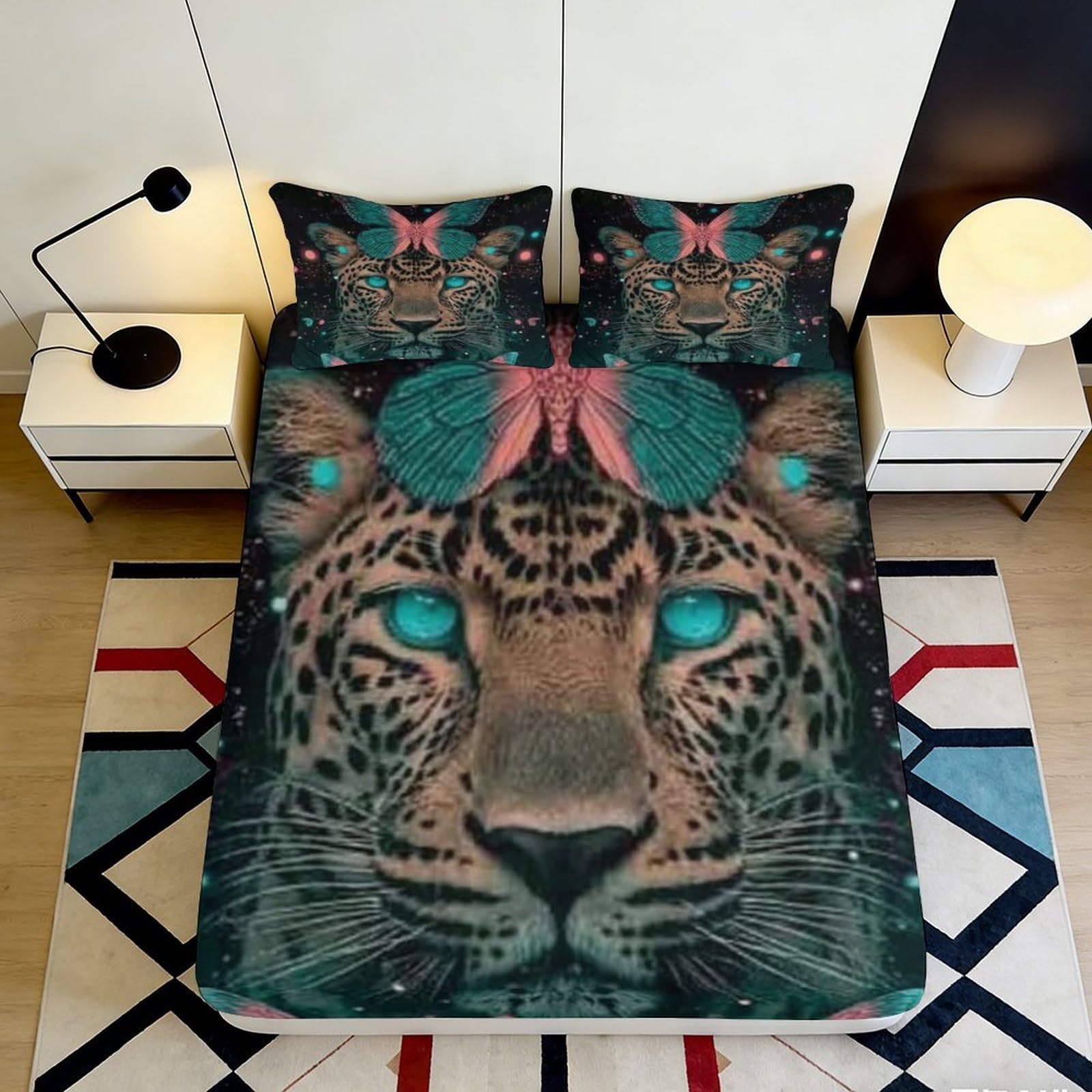 3D Printed Leopard Fitted Sheet, Microfiber Soft Touch Bed Cover, Wrinkle Resistant, Home Decor, Guest Room Bedding, Easy Care, Anti-slip, Stylish Accent, 180x200x25cm
