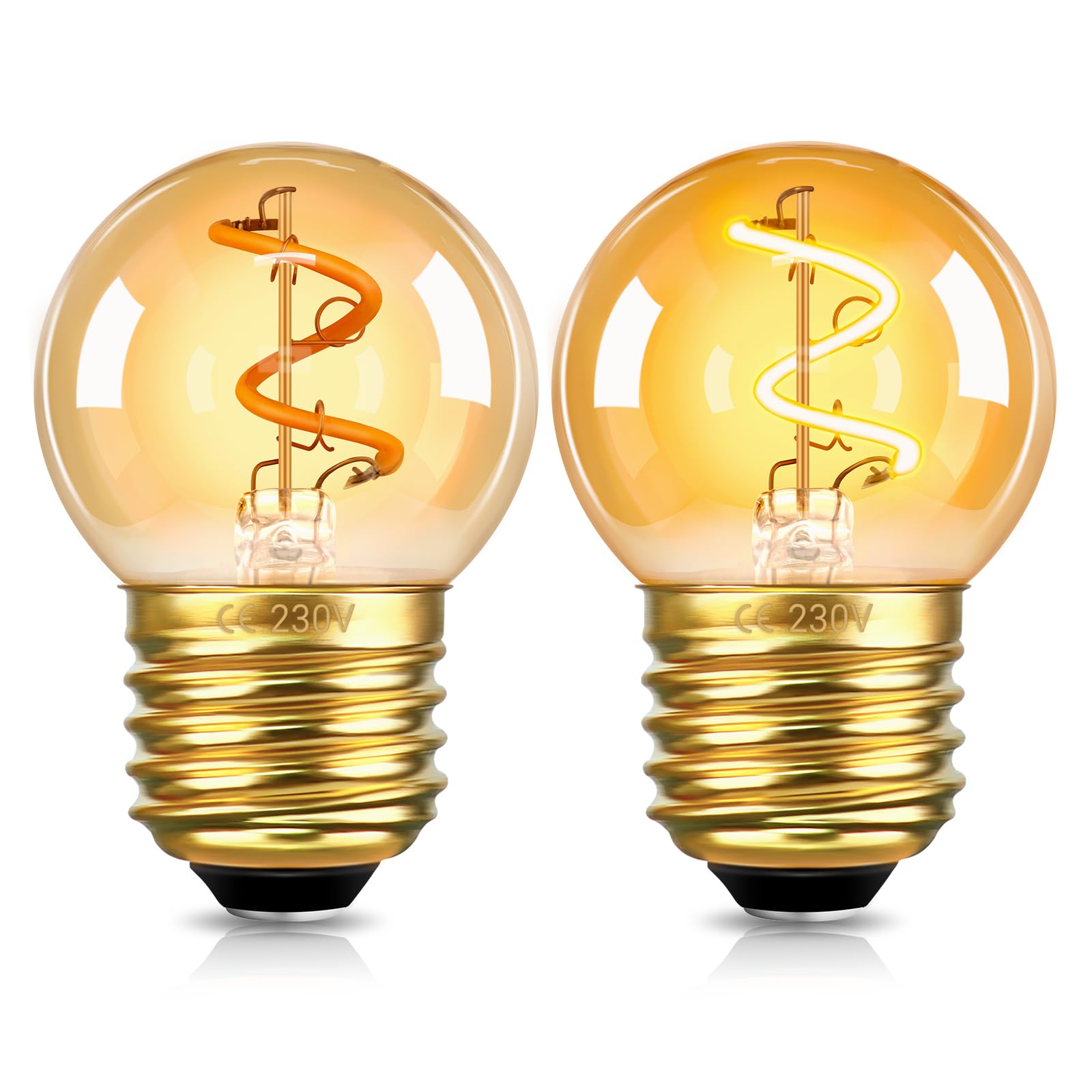 SCNNC E27 LED Filament 2200K Vintage Edison Glühbirne 1W G40 Mini Globe 230V, Ersetzt 10 Watt Glühlampe, Nicht Dimmbar, G40 E27 LED Glühbirne Retro Dekorative für Kronleuchter, 2 Stück