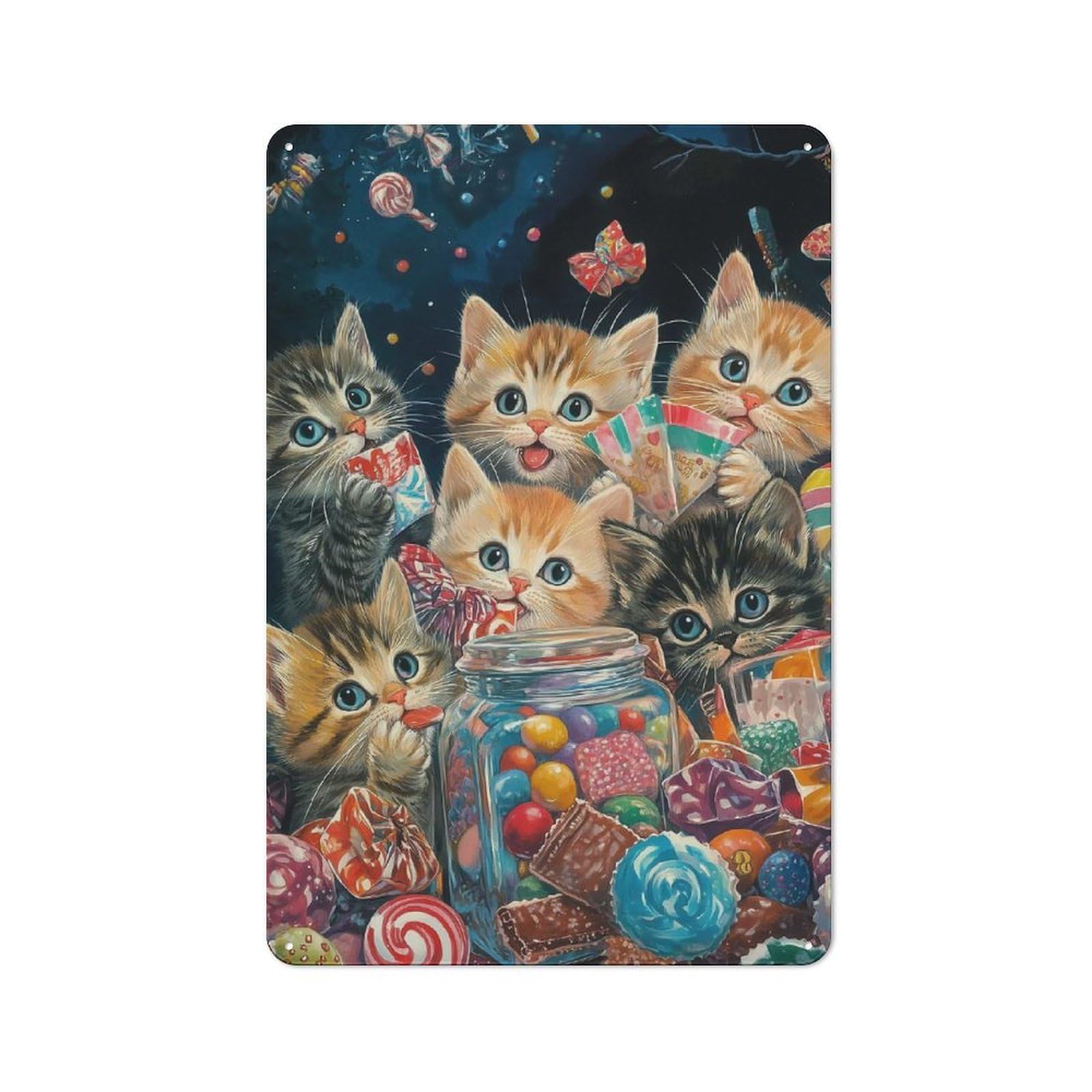 Junmoney Kittens And Candy Metal Wall Sign With Design 30X20cm, Vintage Industrial Wall Art For Workshop, Basement, Shed Or Games Room