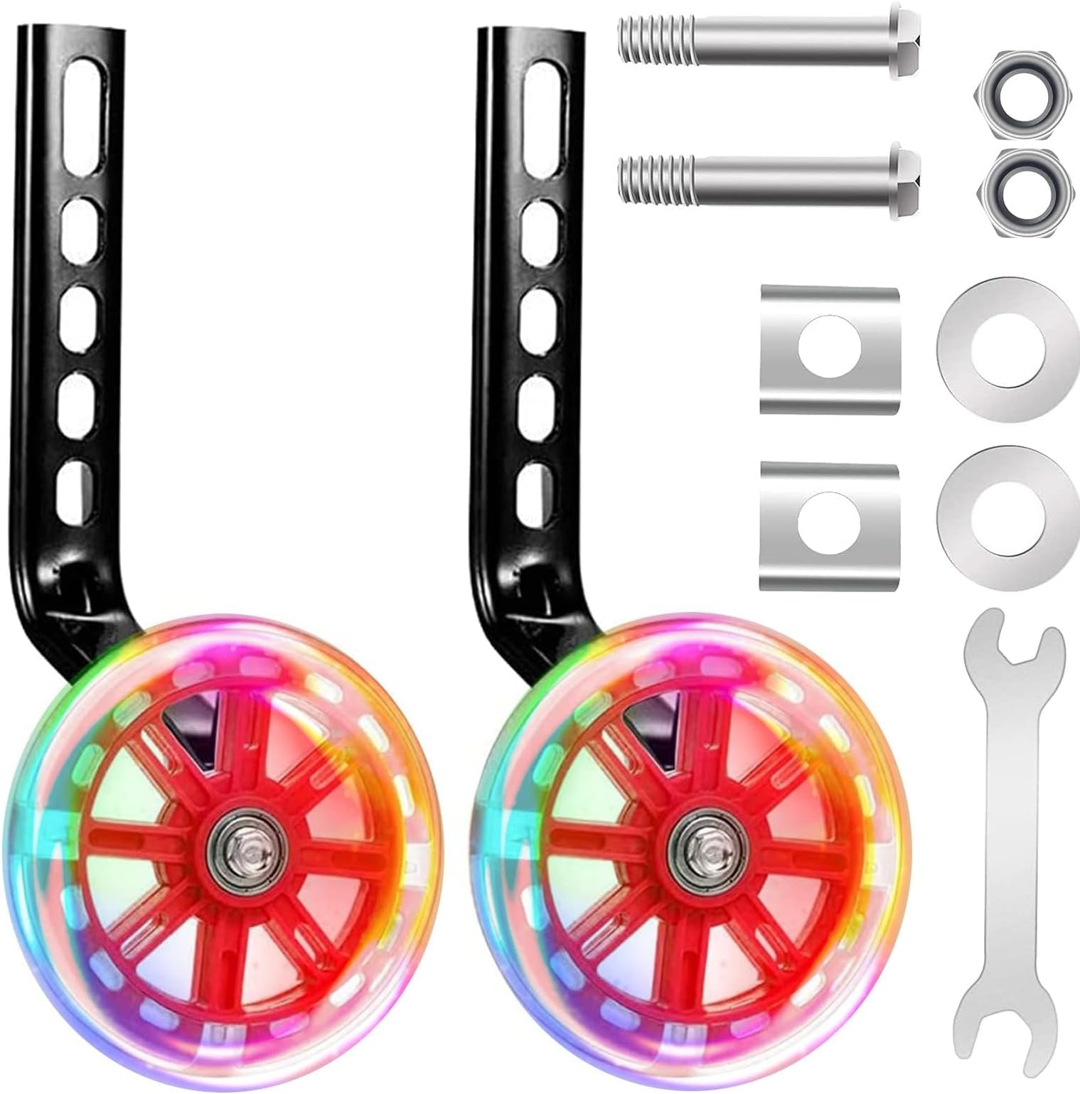 Kids Bicycle Training Wheels - Adjustable Stabilizers for 12-20 Inch Bikes, Safe Steel Frame Support for Boys & Girls (Red)