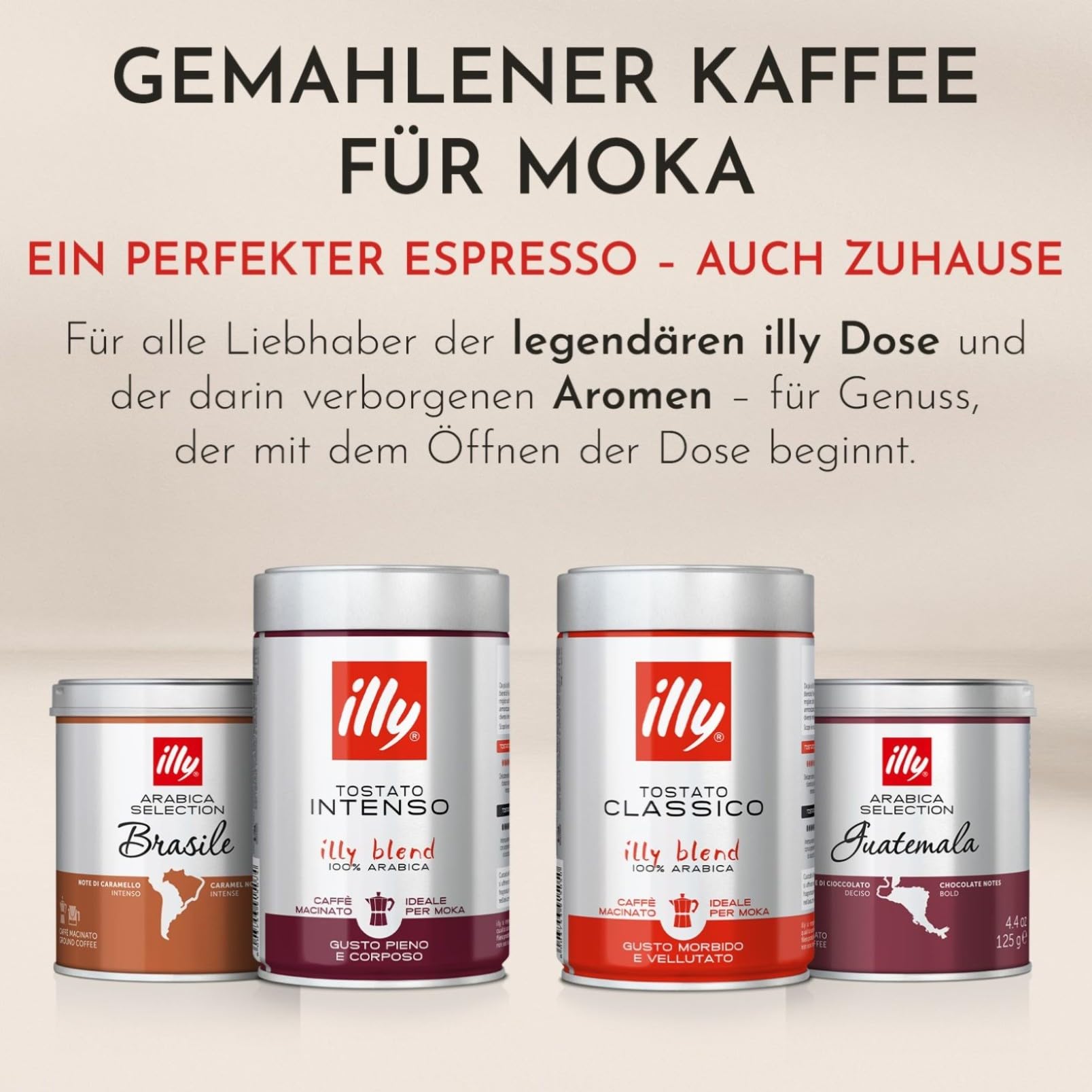 illy, Gemahlener Kaffee für Moka CLASSICO, 6 Dosen à 250g | 100% Arabica mit Noten von Orangenblüten und Jasmin, Sanfter Geschmack und Süßer Nachgeschmack, 3 kg Insgesamtz
