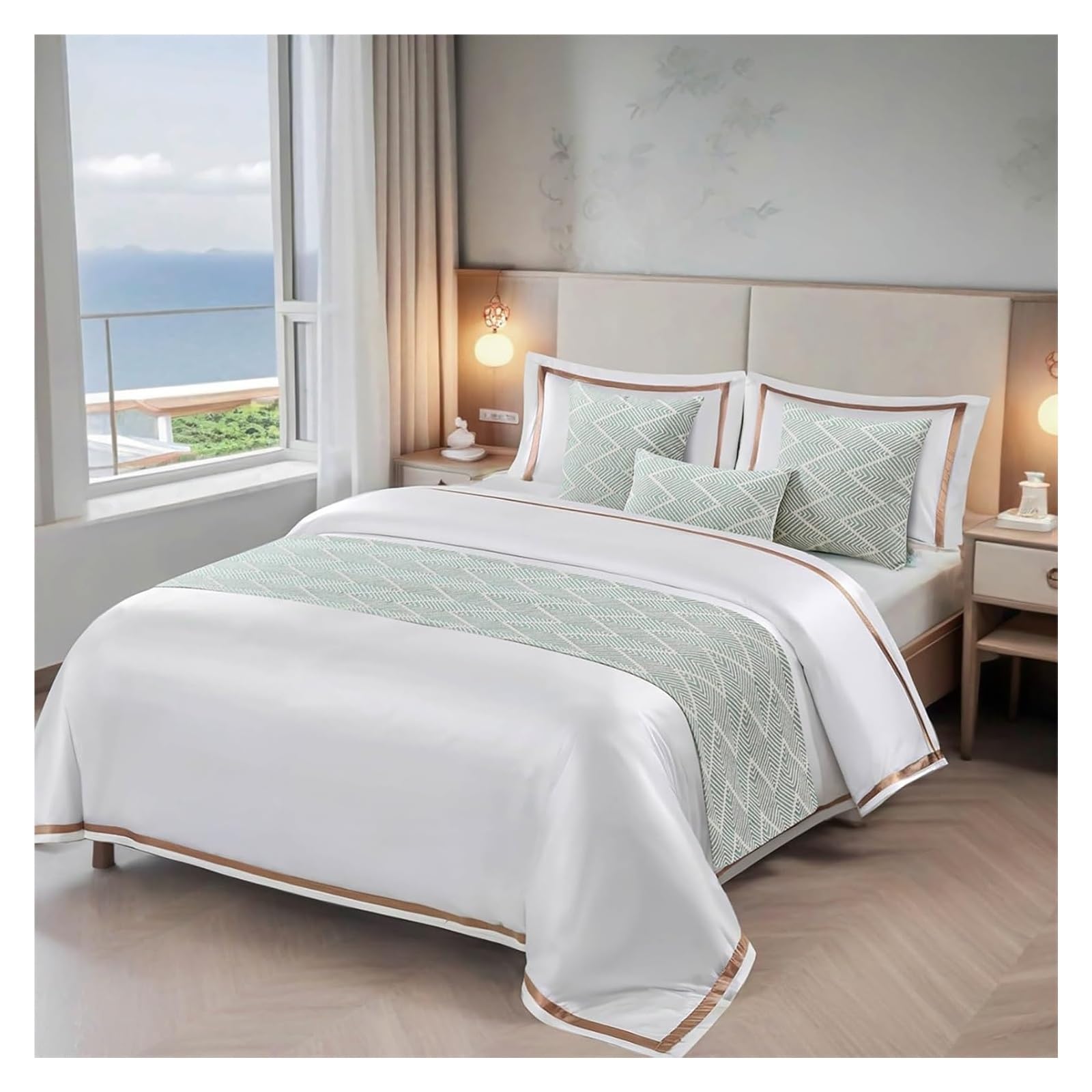 uoXHFdh Hotel Bed Runner Double-sided Jacquard Geometric Wave Cover, Wedding Room Bedroom Scarves Bedspreads(Teal,45 * 210cm for 150cm Bed)