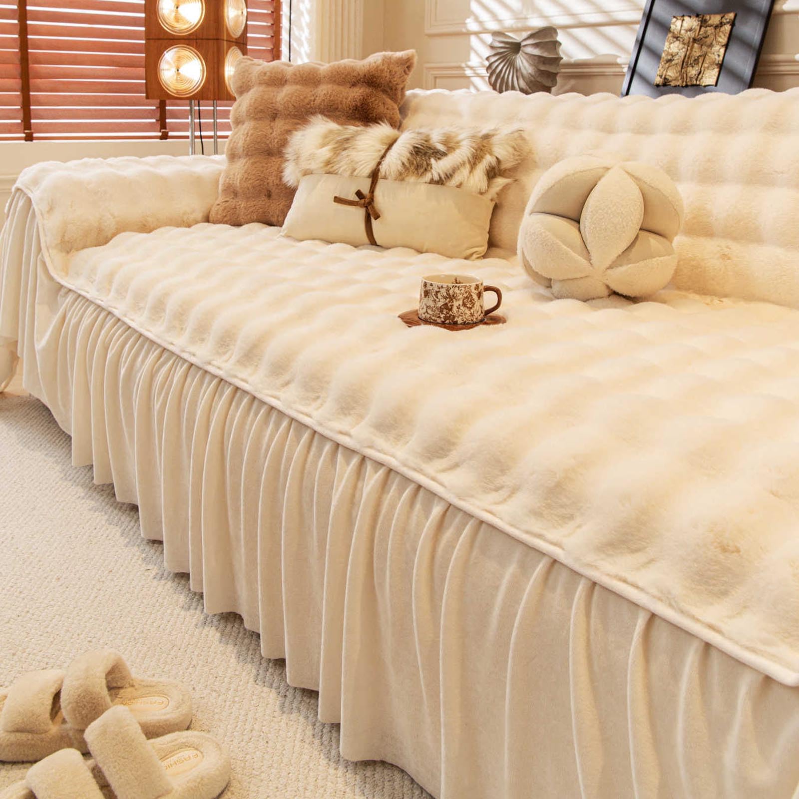 Housse de canapé anti-perte de poils et lavable en machine en peluche