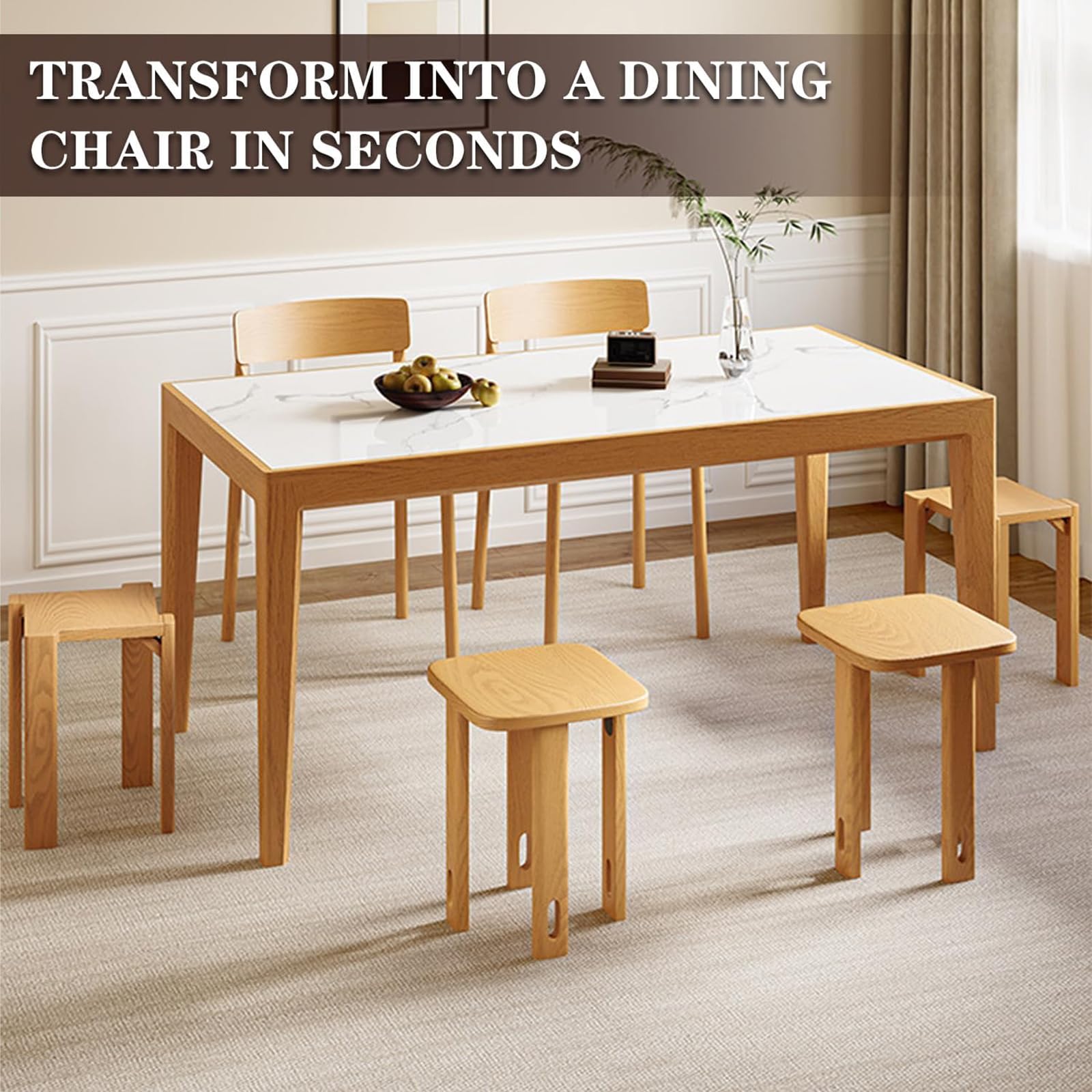 Set tavolo e sedie in legno massello con sgabelli impilabili per cucina, sala da pranzo, camera da letto, soggiorno