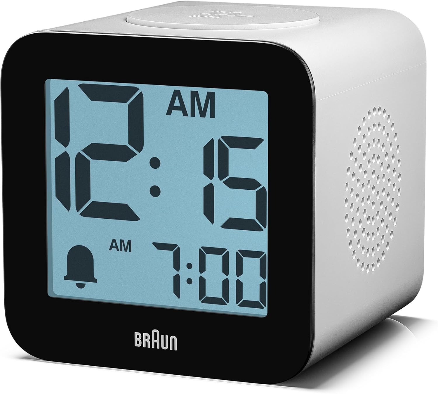 Braun Digital Speaking Alarm Clock with Snooze, Positive LCD Display, Spoken Setting Options, Crescendo Beep Alarm in White, Model BC25WP.