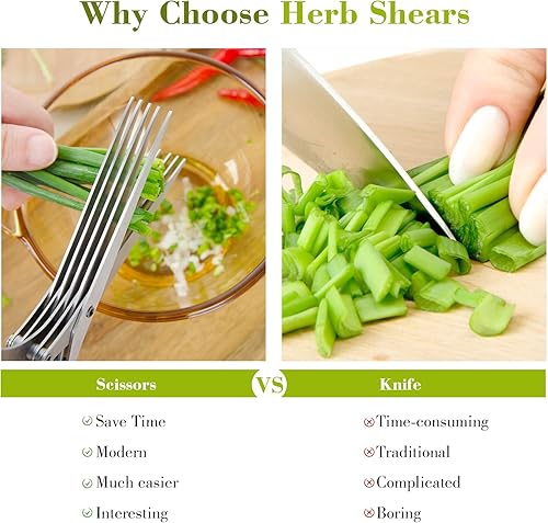 Miniatura 3 de Styleonme Tijeras de hierbas, tijeras afiladas y pesadas para cortar, cortar y cocinar hierbas frescas de jardín, 5 cuchillas y cubiertas de acero