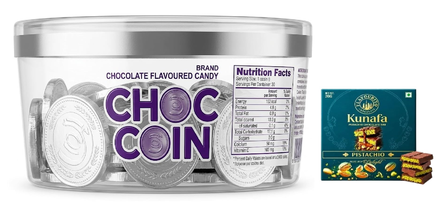 JB Choc Coin Chocolate Flavoured Candy (150g Box) | Silver Foil Wrapped Milk Chocolates for Gifting, Birthday Parties, Cake Decoration & Festive Treats,Get Free Flavourito Kunafa Pistachio Chocolate Bar, 20g By Decadent Foods (Imported-Thailand)-image-4