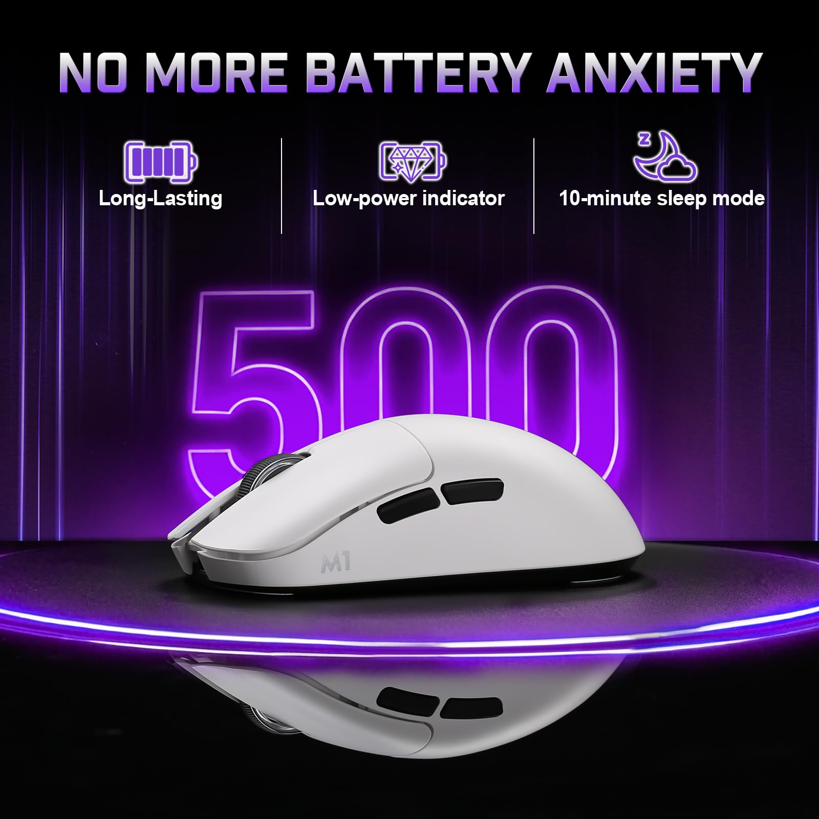 YUNZII M1 Mouse Gaming Wireless Ricaricabile, Leggero Triplo Modo Bluetooth 5.0/2.4G/USB-C per PC, 10000 DPI Regolabile, 5 Pulsanti Programmabili, Software per Windows e Mac (Bianco)