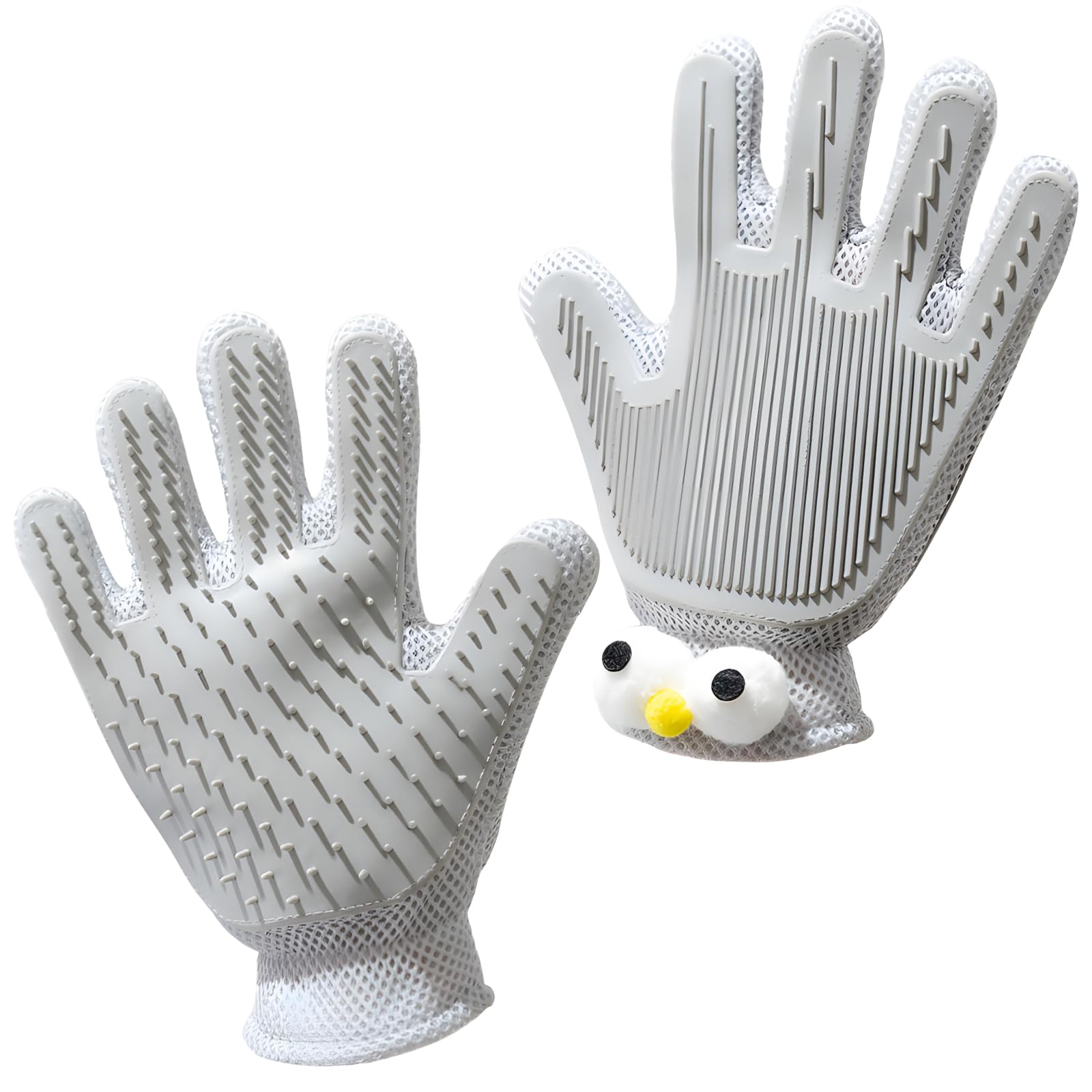 Gants de toilettage 2 en 1 pour animal domestique - Brosse pour chat et chien - Gant de massage pour épilation des poils d'animaux domestiques - Nettoyage des poils des deux côtés (gris/1 pièce)