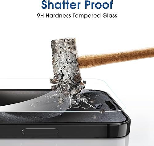 Miniatura 4 de amFilm OneTouch 2+2 protectores de pantalla compatibles con iPhone 15 Pro de 6.1 pulgadas, vidrio templado con accesorios protectores de lente de