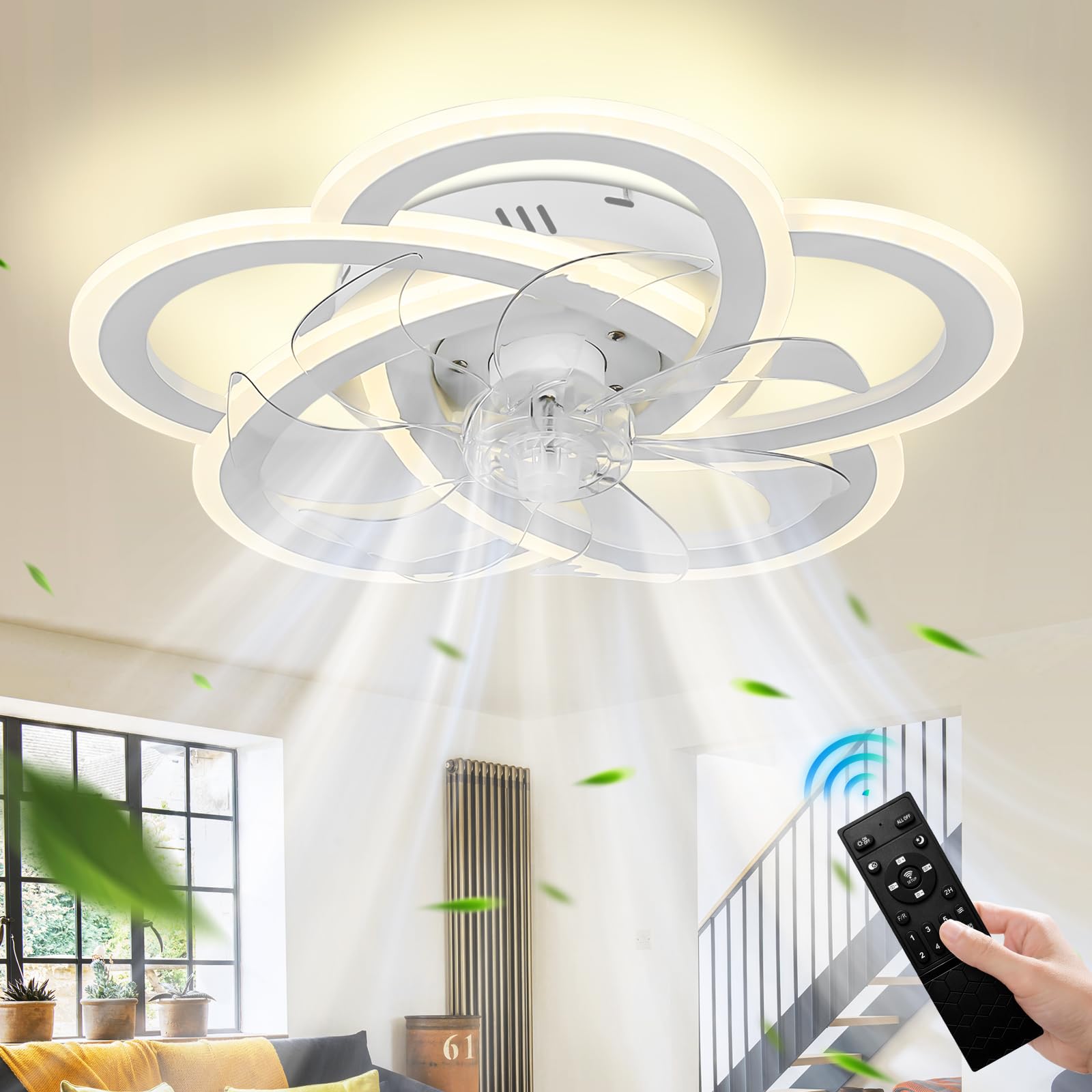 Modern Flush Mount Ceiling Fan with Light White — image 1