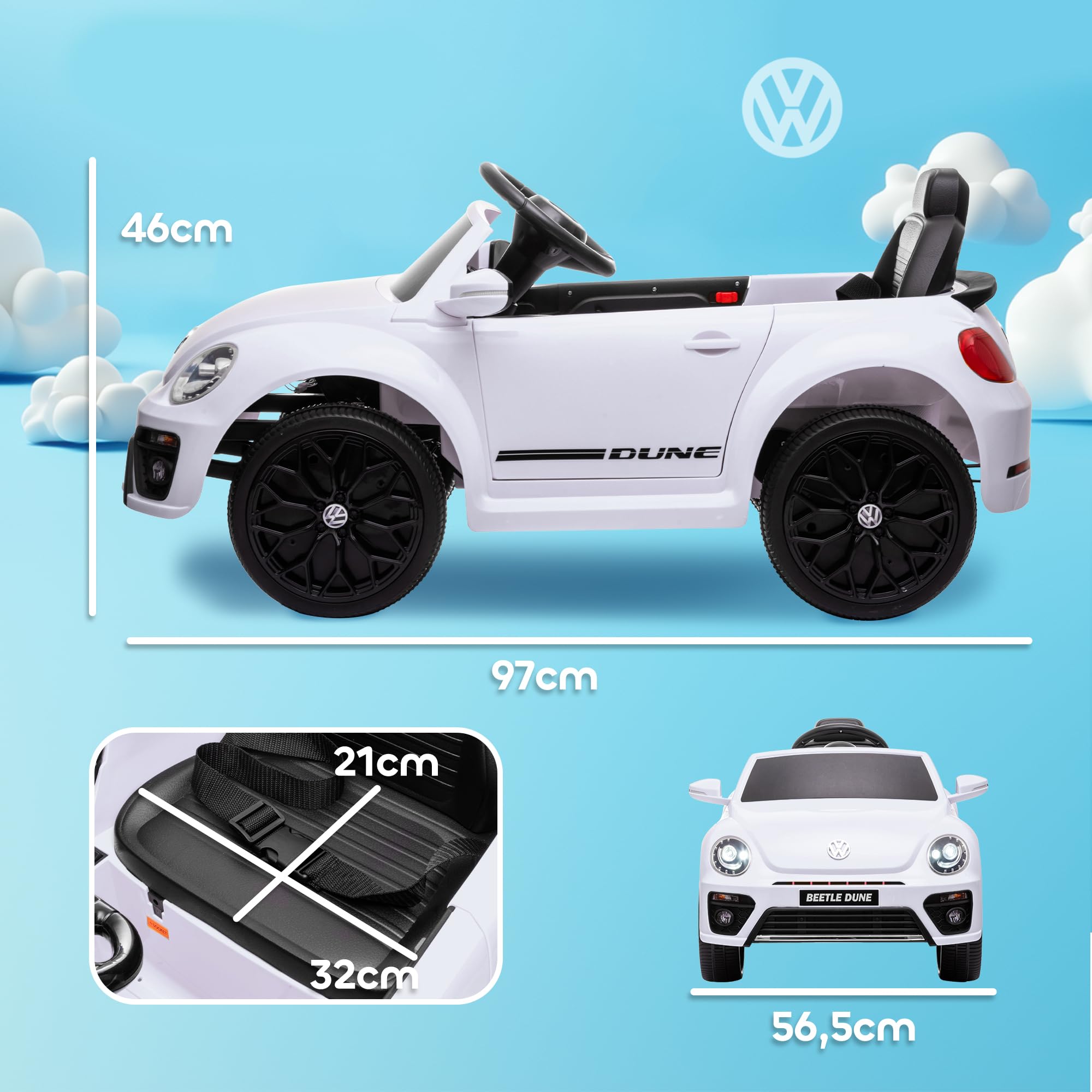 AIYAPLAY auto elettrica per bambini 12V auto per bambini con telecomando 2.4G, musica, clacson, auto elettrica con luci LED, connessione USB/MP3, 3-5 km/h, per bambini 3-5 anni, bianco