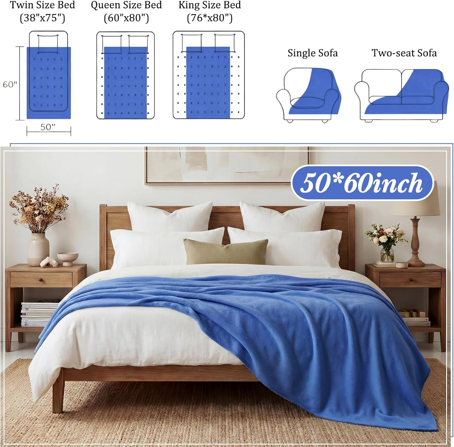 Buryeah 10 Pcs Fleece Blanket Bulk Soft Warm Blankets Cozy Fleece Lightweight Throw Blankets Plush Pet Throw Blanket for Home Bed Sofa Office Wedding Gifts Travel(50" X 60",Bright Blue) - Image 2