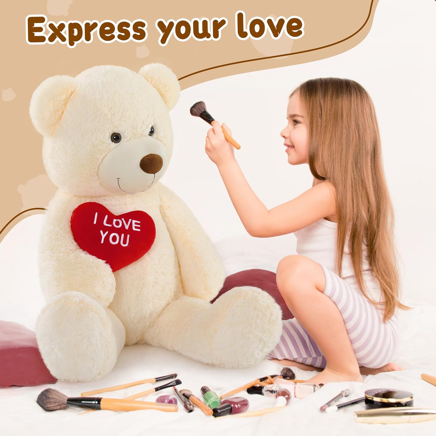 MaoGoLan Big Teddy Bear Stuffed Animal, Soft and Cuddly Giant White Teddy Bear Plush with I Love You Red Heart,Valentines Gift for Kids,Girlfriend,Boyfriend,Lover,36 inches