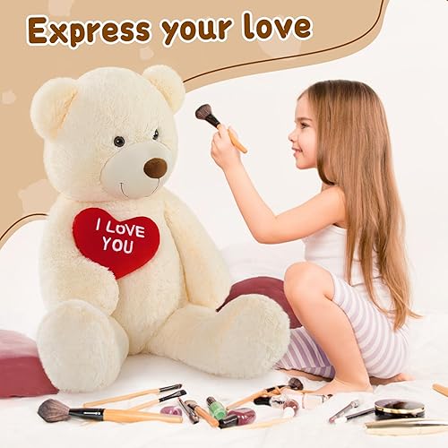 Miniatura 7 de MaoGoLan Oso de peluche grande, suave y tierno oso de peluche blanco gigante con corazón rojo, regalo de San Valentín para niños, novia, novio,