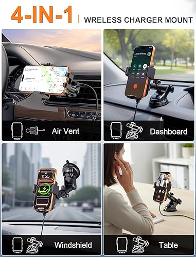 Miniatura 3 de MOKPR Cargador inalámbrico para automóvil, con sujeción automática, para salpicadero, parabrisas, ventilación de aire, soporte para teléfono