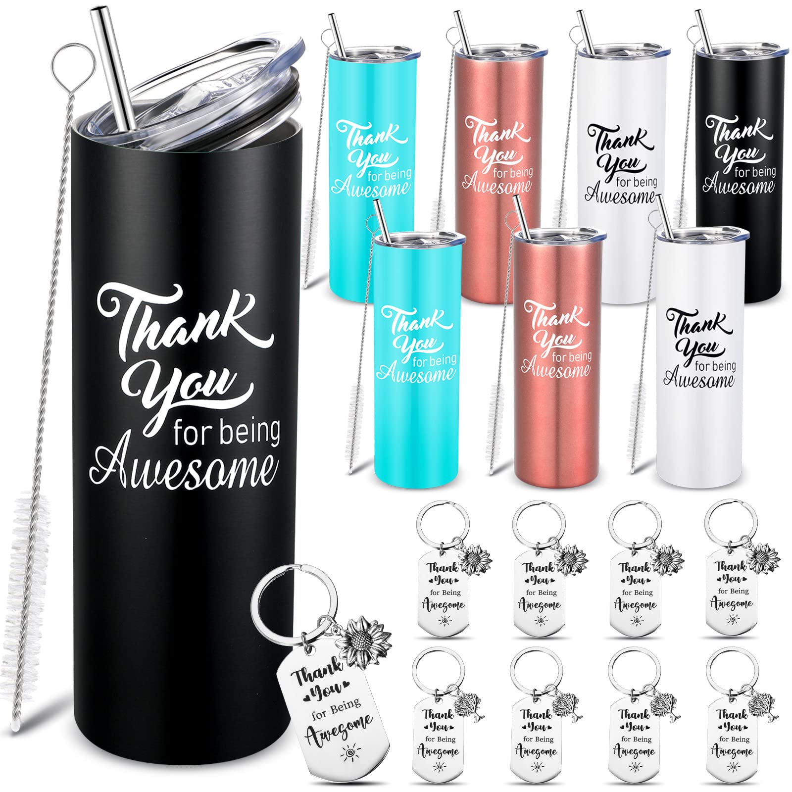 Dankeschön-Geschenkset Für Männer – Edelstahlbecher 340 Ml, Metall-Kugelschreiber, Schlüsselanhänger