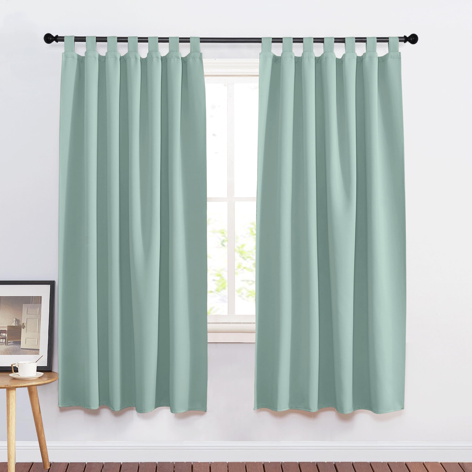 PONY DANCE Cortinas Termicas Aislantes Frio y Calor 140x160 CM, Cortinas Opacas Corta 2 Piezas con Trabillas para Dormitorio Cocina, Verde Claro