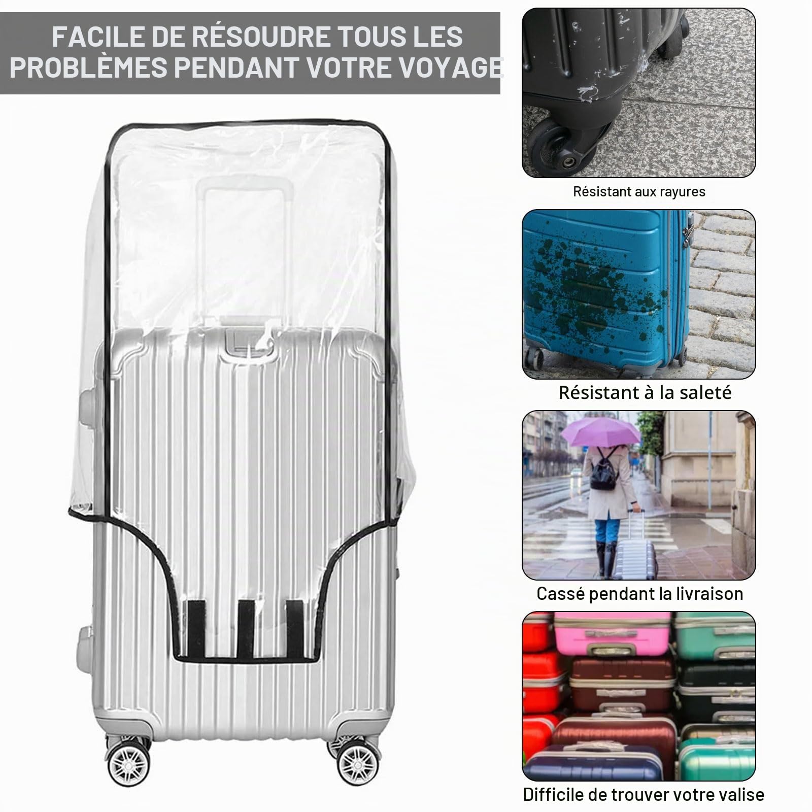 HENGBIRD Lot de 3 Housses de Protection Transparentes en PVC imperméable pour valises de 20 + 24 + 28 Pouces, Transparent, 20+24+28 Zoll, Moderne