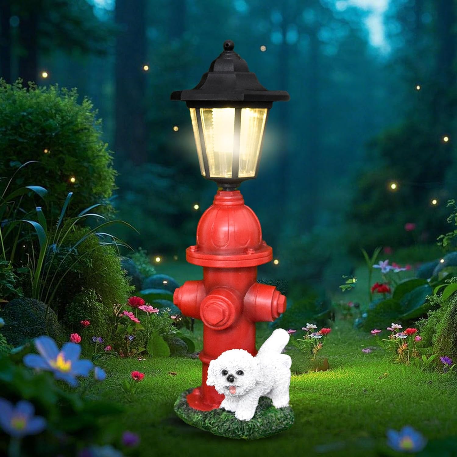 Dog Fire Hydrant Solar Decorative Light, Solar Light Outdoor, Garden Statue Solar Lights, Solar Lights Outdoor Waterproof Pathway for Dog Party Garden Lawn Outdoor Decorations (Red)