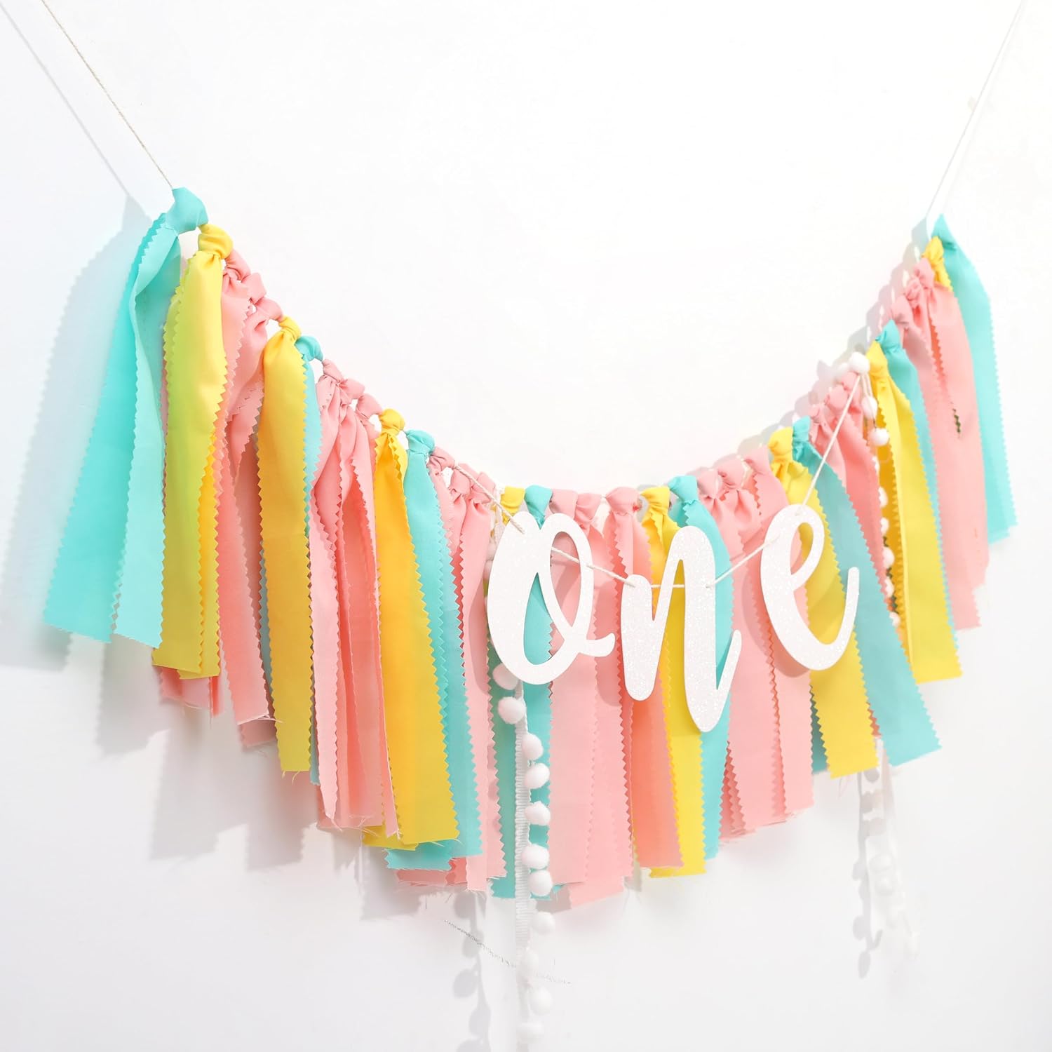 One Colorful High Chair Decorations - 1st Birthday Highchair Garland, Girl Sweet One Birthday Banner, Rainbow Party Photo Props