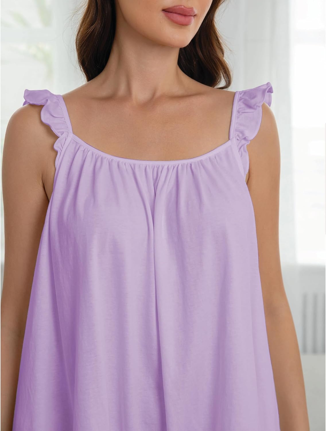 100% Cotton Nightgowns for Women Sleeveless Night Gown Soft House Dress Ruffle Sleepwear Nightshirts with Pockets - Image 5
