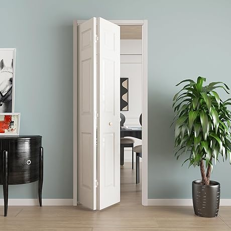 JUBEST Bifold Closet Doors 24 x 80, Primed Bifold Closet Door with Hardware and Handle