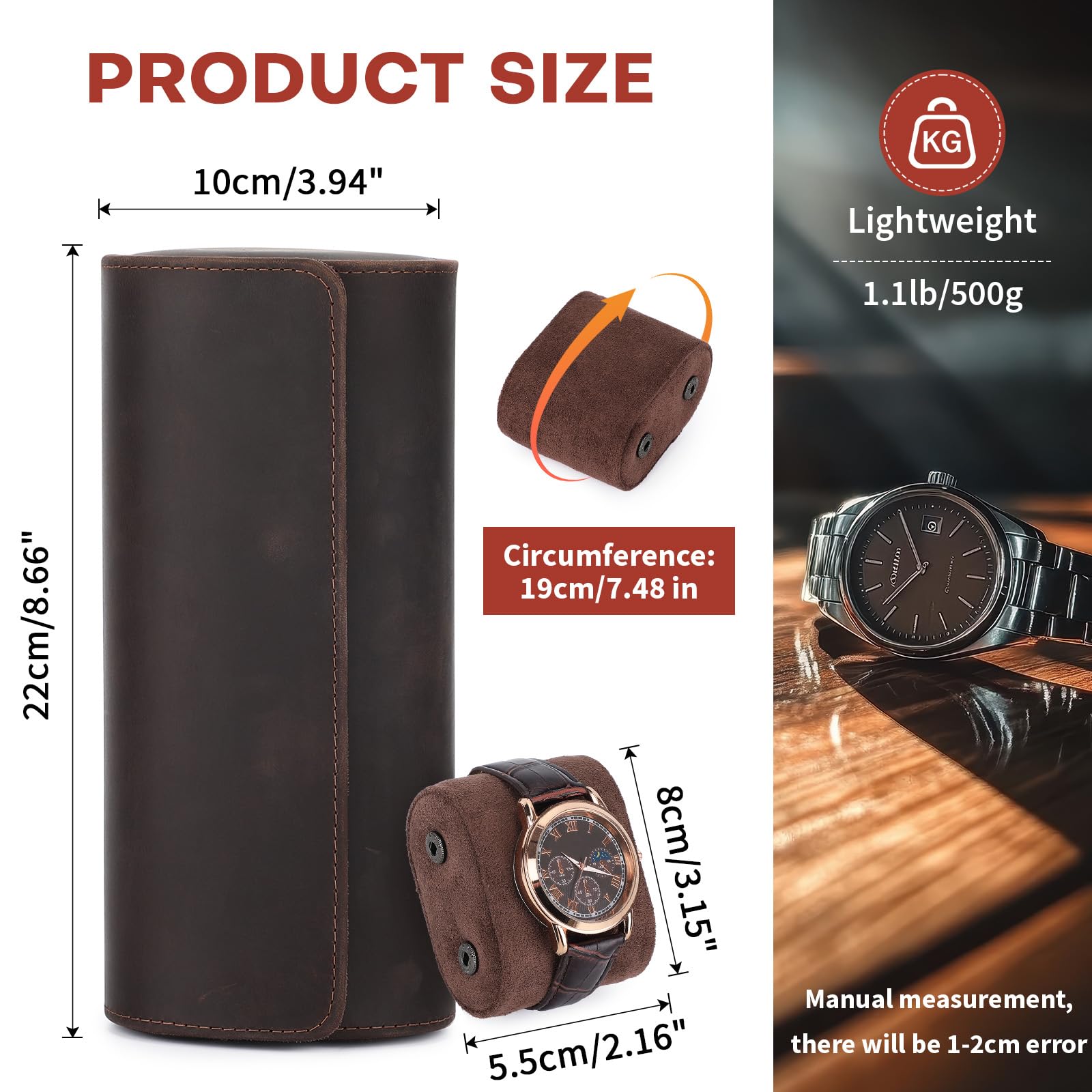 BAIGIO Custodia per 3 Orologi in Pelle, Scatola per Orologio Cilindrico, Porta Orologi da Viaggio Uomo Donne, Orologio Cofanetto Scatola Regalo Espositore da Polso, Watch Box Organizer, Caffè