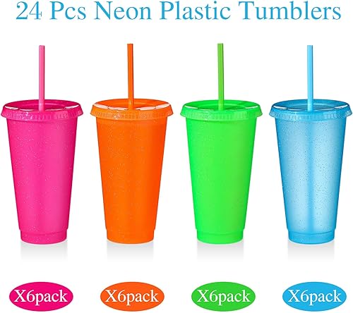 Miniatura 2 de 24 vasos de plástico con tapa y pajita, vasos reutilizables de 24 onzas, vasos de café helado con purpurina a granel, taza de viaje para niños y
