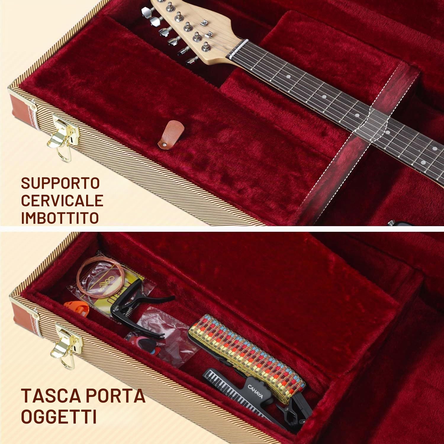 CAHAYA Custodia Rigida per Chitarra Elettrica: Borsa Stratocaster Telecaster con Compartimento Interno - Astuccio ST per Principianti
