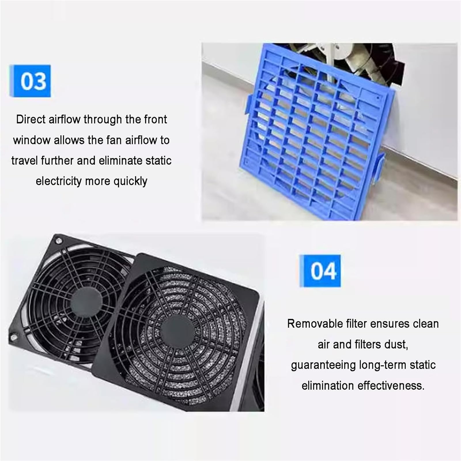 Soplador de Aire ionizante, eliminador de estática, Ventilador ionizador antiestático, Volumen de Aire Ajustable de 10 a 120 CFM, instalación en Pared o sobremesa para impresión y Embalaje.