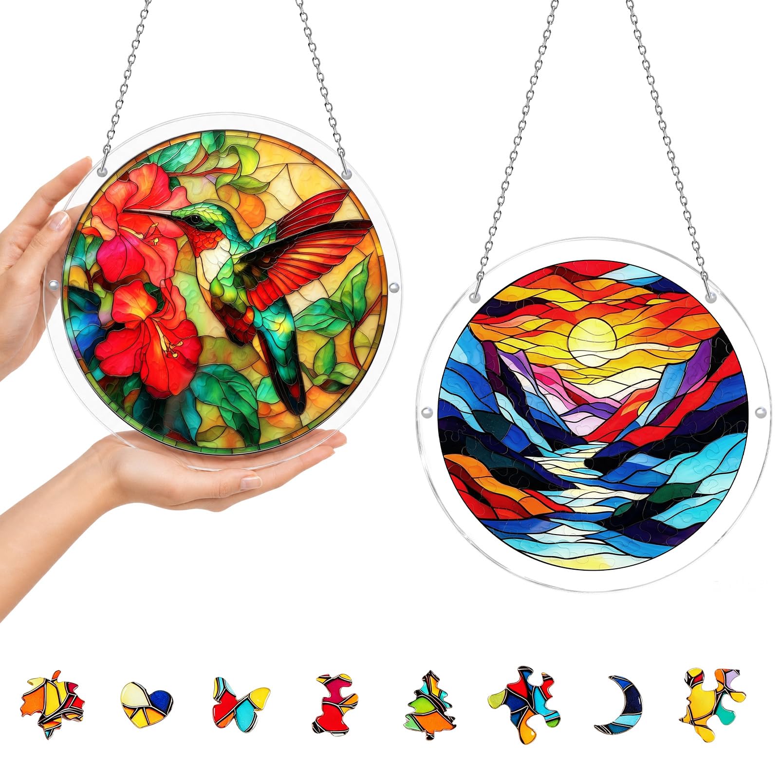 Acrylic Puzzle Suncatcher for Adults, Stained Glass Puzzle Suncatcher 2Pack