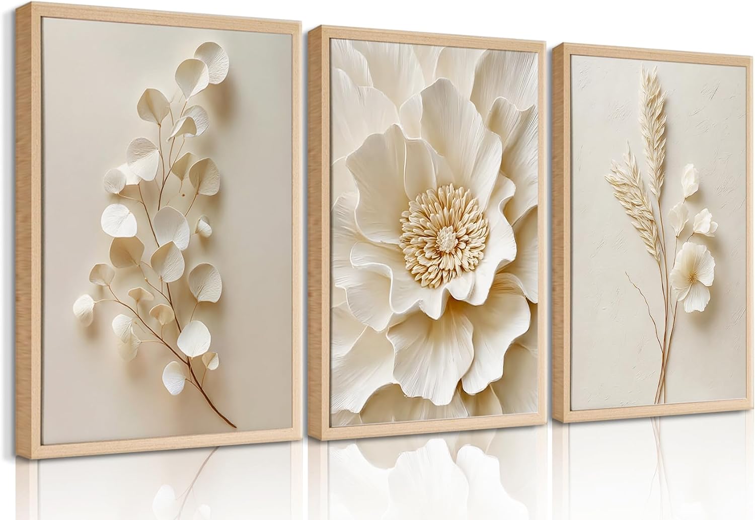 3 Pcs Neutral Beige Botanical Wall art Modern Minimalist Florals Wall Decor White Neutral Botanical Posters Prints Beige Bloom Florals Textured Paintings Vintage Blossom Pictures 12x16in Unframed Beige-poster 12L\" x 16W\" SIMILAR NOT EXACT ITEM