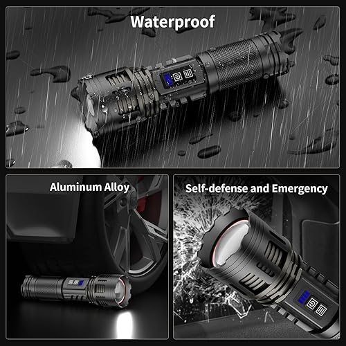 Miniatura 7 de SKYFIRE Linternas LED recargables de alto lúmenes con lámpara ambiental, 8000 linternas tácticas superbrillantes con 2 colores, focalizable, luz de