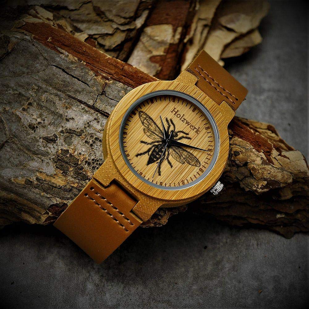 Holzwerk Germany Handgefertigte Designer Damen-Uhr Öko Natur Holz-Uhr Braun Gold Grün Lila Holz Armband-Uhr Analog Klassisch Quarz-Uhr
