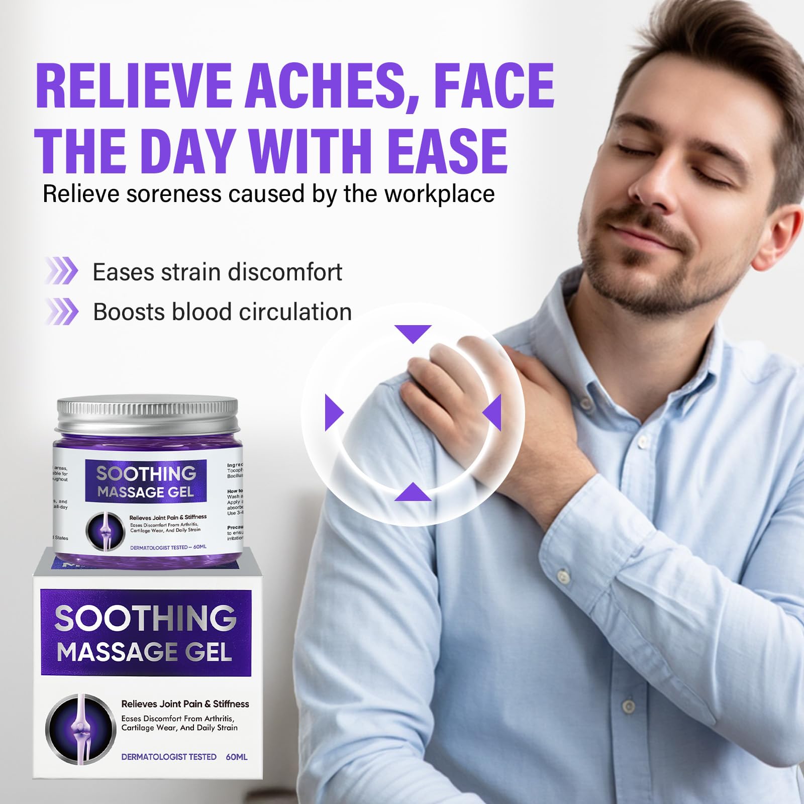 Joint Purple Gel, Fast-Absorbing Soothing Relief Massage Gel with Natural Extracts, Support Muscle, Joint, Shoulder, Knee, Back, Lumbar & Muscle Stiffness, 60ml — Amazon image 2