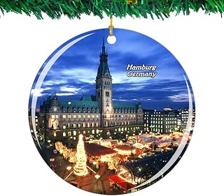 Weekino Germany City Hall Hamburg Christmas Ornament City Travel Souvenir Collection Double Sided Porcelain 2.85 Inch Hanging Tree Decoration
